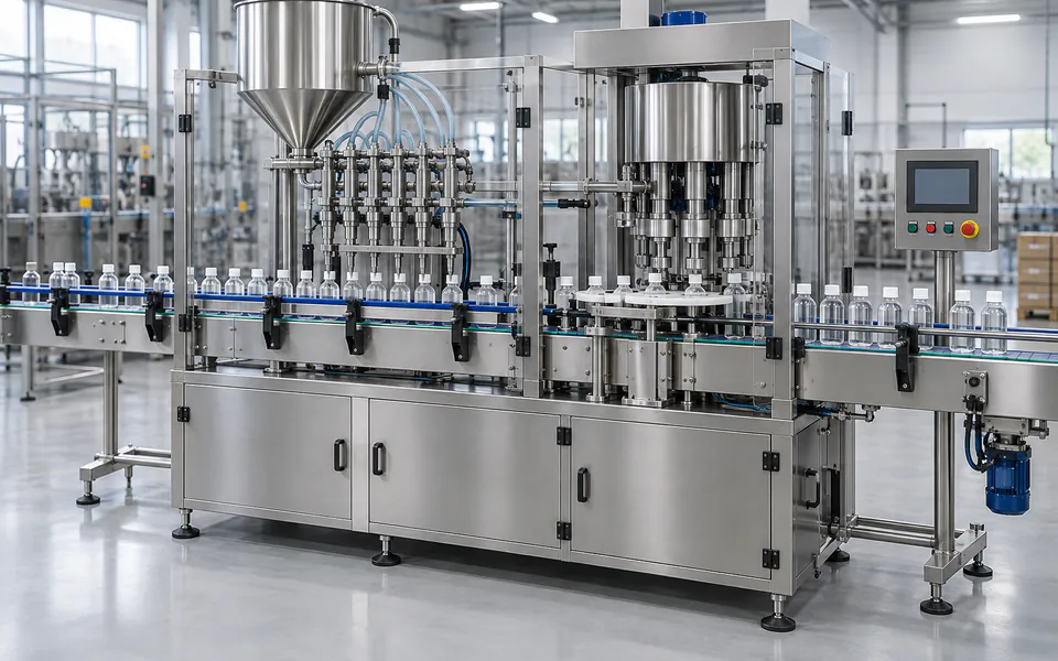 Máquina llenadora de líquidos y taponadora